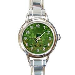 Happy St  Patrick s Day With Clover Round Italian Charm Watch by FantasyWorld7