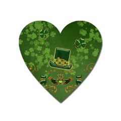 Happy St  Patrick s Day With Clover Heart Magnet