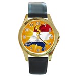 Holland Country Nation Netherlands Flag Round Gold Metal Watch Front