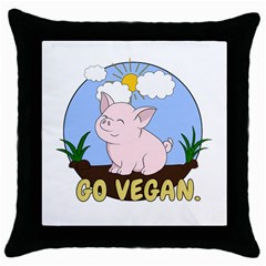 Go Vegan - Cute Pig Throw Pillow Case (black) by Valentinaart