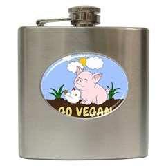 Go Vegan - Cute Pig And Chicken Hip Flask (6 Oz) by Valentinaart