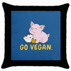 Go Vegan - Cute Pig And Chicken Throw Pillow Case (black) by Valentinaart