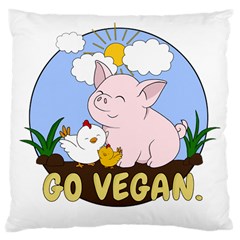 Go Vegan - Cute Pig And Chicken Large Cushion Case (one Side)