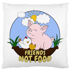 Friends Not Food - Cute Pig And Chicken Large Flano Cushion Case (one Side) by Valentinaart