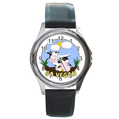 Friends Not Food - Cute Cow, Pig And Chicken Round Metal Watch by Valentinaart