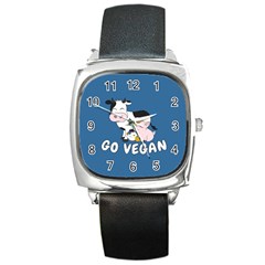 Friends Not Food - Cute Cow, Pig And Chicken Square Metal Watch by Valentinaart