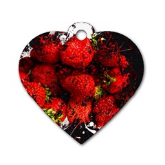 Strawberry Fruit Food Art Abstract Dog Tag Heart (two Sides) by Nexatart