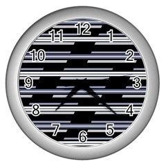 Skewed Stripes Pattern Design Wall Clocks (silver)  by dflcprints