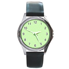 Green Chevron Round Metal Watch by snowwhitegirl