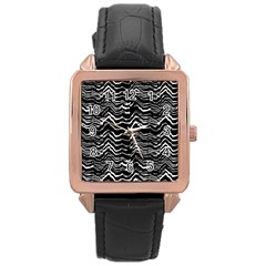 Dark Abstract Pattern Rose Gold Leather Watch 