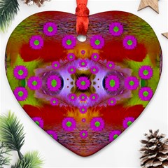 Shimmering Pond With Lotus Bloom Heart Ornament (two Sides) by pepitasart