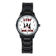 Stop Animal Testing - Rabbits  Stainless Steel Round Watch by Valentinaart