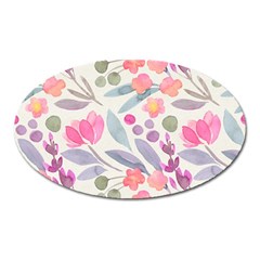 Purple And Pink Cute Floral Pattern Oval Magnet by paulaoliveiradesign