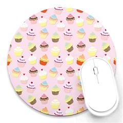 Baby Pink Valentines Cup Cakes Round Mousepads by PodArtist