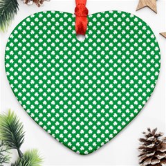  White Shamrocks On Green St  Patrick s Day Ireland Ornament (heart) by PodArtist