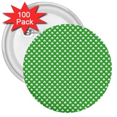 White Heart-shaped Clover On Green St  Patrick s Day 3  Buttons (100 Pack)  by PodArtist