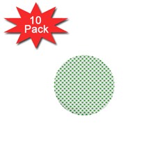 Green Heart-shaped Clover On White St  Patrick s Day 1  Mini Buttons (10 Pack)  by PodArtist