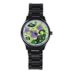 Leaves Stainless Steel Round Watch