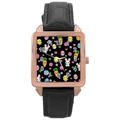 Easter Kawaii Pattern Rose Gold Leather Watch  by Valentinaart