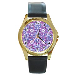 Cracked Oriental Ornate Pattern Round Gold Metal Watch by dflcprints