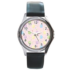 Easter Pattern Round Metal Watch by Valentinaart