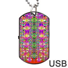 Flower Wall With Wonderful Colors And Bloom Dog Tag Usb Flash (one Side) by pepitasart