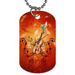 Violin With Violin Bow And Dove Dog Tag (two Sides) by FantasyWorld7