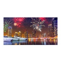 Christmas Night In Dubai Holidays City Skyscrapers At Night The Sky Fireworks Uae Satin Wrap by Sapixe