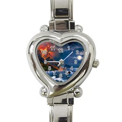 Eruption Of Volcano Sea Full Moon Fantasy Art Heart Italian Charm Watch by Sapixe