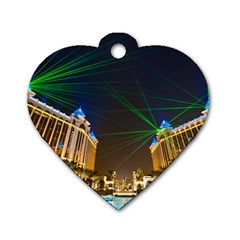 Galaxy Hotel Macau Cotai Laser Beams At Night Dog Tag Heart (two Sides) by Sapixe