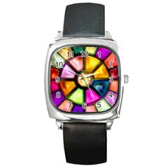 Glass Colorful Stained Glass Square Metal Watch