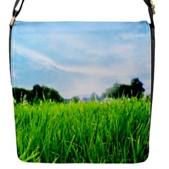 Green Landscape, Green Grass Close Up Blue Sky And White Clouds Flap Messenger Bag (s) by Sapixe