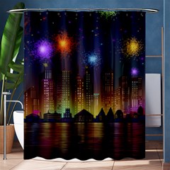 Happy Birthday Independence Day Celebration In New York City Night Fireworks Us Shower Curtain 60  X 72  (medium)  by Sapixe