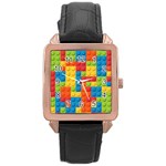 Lego Bricks Pattern Rose Gold Leather Watch  Front