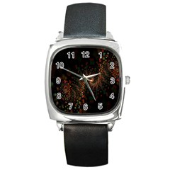 Multicolor Fractals Digital Art Design Square Metal Watch