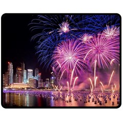 Singapore New Years Eve Holiday Fireworks City At Night Fleece Blanket (medium)  by Sapixe