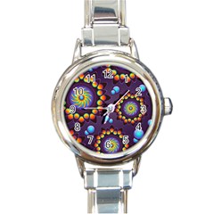 Texture Background Flower Pattern Round Italian Charm Watch