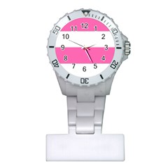 Horizontal Pink White Stripe Pattern Striped Plastic Nurses Watch