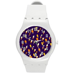 Ice Cream Cone Cornet Blue Summer Season Food Funny Pattern Round Plastic Sport Watch (m) by yoursparklingshop