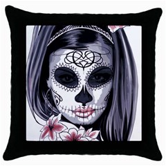 Sugar Skull Throw Pillow Case (black) by StarvingArtisan