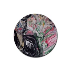 Lady With Lillies Rubber Coaster (round)  by bestdesignintheworld