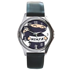 Ninja Baby Parent Cartoon Japan Round Metal Watch by Simbadda