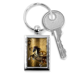 Awesome Steampunk Horse, Clocks And Gears In Golden Colors Key Chains (rectangle)  by FantasyWorld7