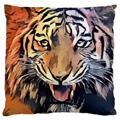 Tiger Animal Teeth Nature Design Large Cushion Case (two Sides) by Simbadda