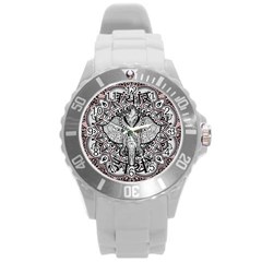 Ornate Hindu Elephant  Round Plastic Sport Watch (l) by Valentinaart