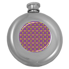 Purple Yellow Swirl Pattern Round Hip Flask (5 Oz) by BrightVibesDesign