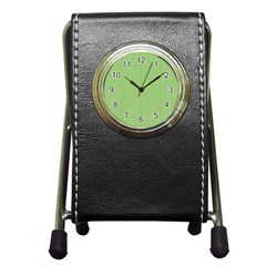 Mod Twist Stripes Green And White Pen Holder Desk Clocks by BrightVibesDesign