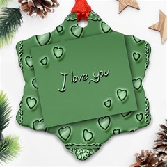 Card I Love You Heart Romantic Snowflake Ornament (two Sides)