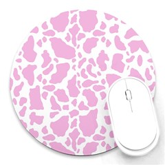 White Pink Cow Print Round Mousepads