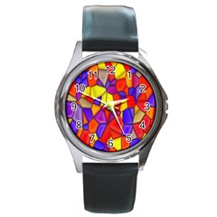 Mosaic Tiles Pattern Texture Round Metal Watch by Sapixe